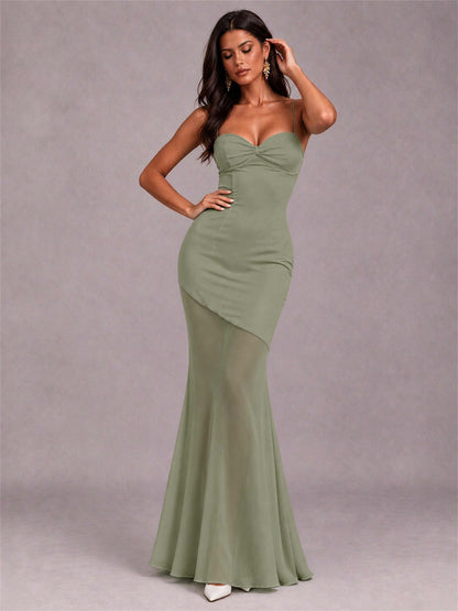 Sweetheart Mermaid Sleeveless Chiffon Spaghetti Straps Wedding Guest Dress