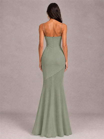 Sweetheart Mermaid Sleeveless Chiffon Spaghetti Straps Wedding Guest Dress