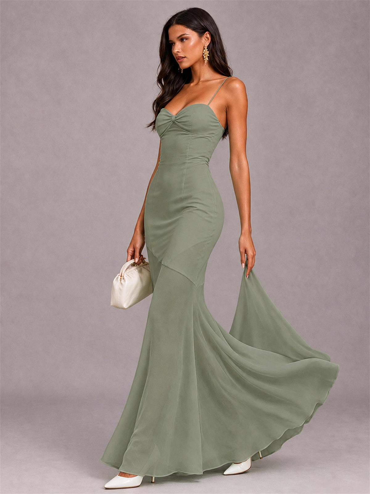 Sweetheart Mermaid Sleeveless Chiffon Spaghetti Straps Wedding Guest Dress
