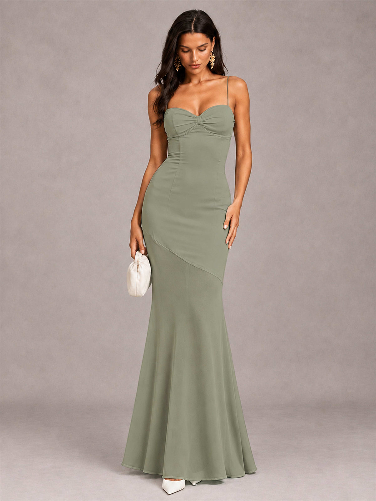 Sweetheart Mermaid Sleeveless Chiffon Spaghetti Straps Wedding Guest Dress