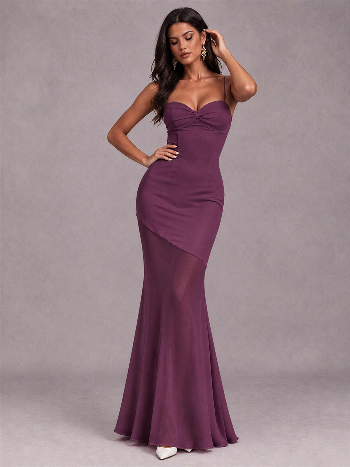 Sweetheart Mermaid Sleeveless Chiffon Spaghetti Straps Wedding Guest Dress