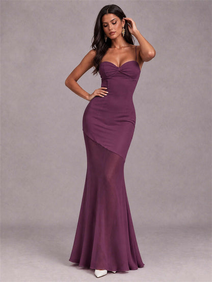 Sweetheart Mermaid Sleeveless Chiffon Spaghetti Straps Wedding Guest Dress