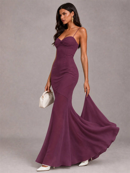 Sweetheart Mermaid Sleeveless Chiffon Spaghetti Straps Wedding Guest Dress