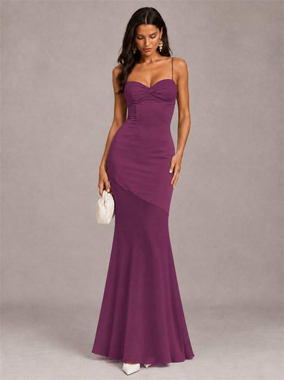 Sweetheart Mermaid Sleeveless Chiffon Spaghetti Straps Wedding Guest Dress