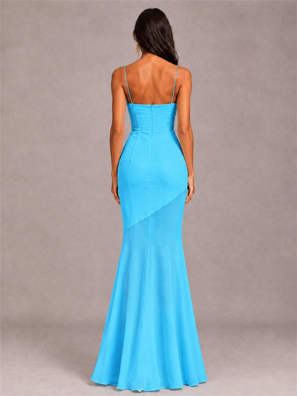 Sweetheart Mermaid Sleeveless Chiffon Spaghetti Straps Wedding Guest Dress
