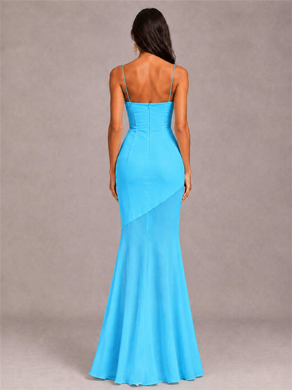 Sweetheart Mermaid Sleeveless Chiffon Spaghetti Straps Wedding Guest Dress