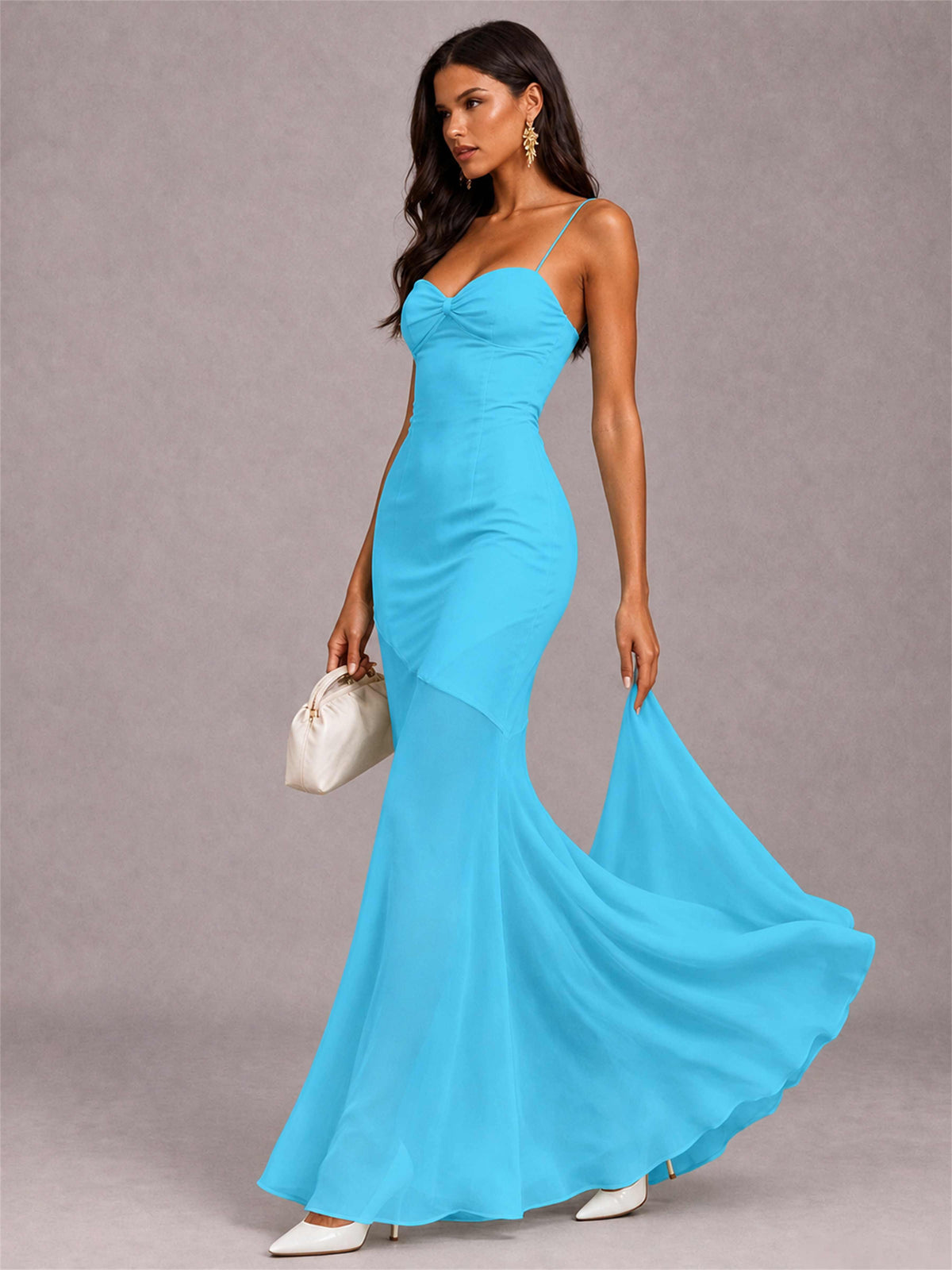 Sweetheart Mermaid Sleeveless Chiffon Spaghetti Straps Wedding Guest Dress