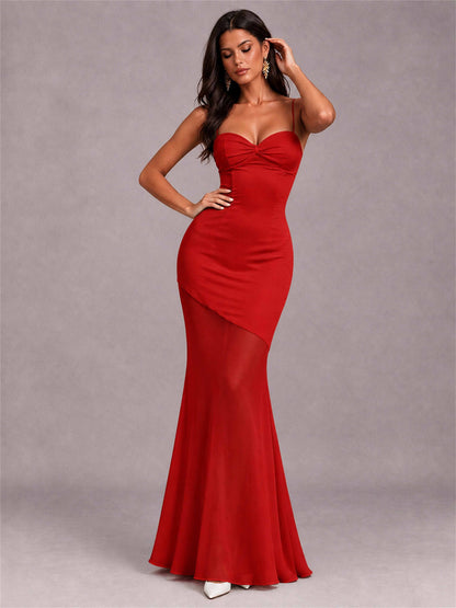 Sweetheart Mermaid Sleeveless Chiffon Spaghetti Straps Wedding Guest Dress