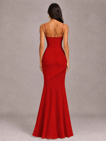 Sweetheart Mermaid Sleeveless Chiffon Spaghetti Straps Wedding Guest Dress