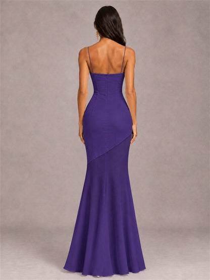 Sweetheart Mermaid Sleeveless Chiffon Spaghetti Straps Wedding Guest Dress