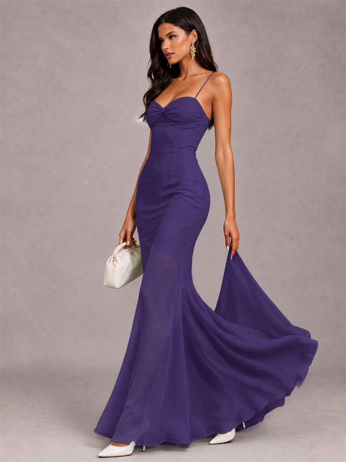 Sweetheart Mermaid Sleeveless Chiffon Spaghetti Straps Wedding Guest Dress