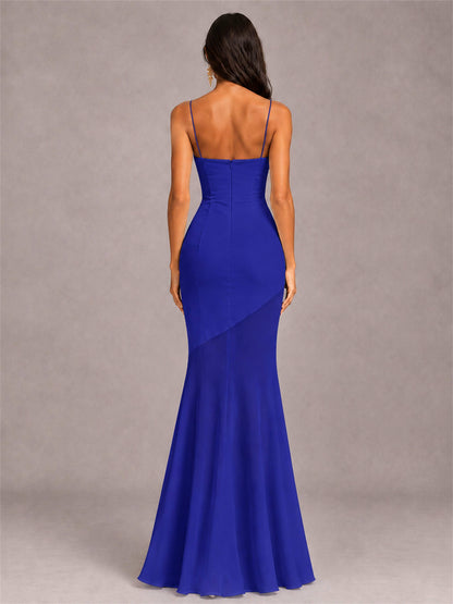 Sweetheart Mermaid Sleeveless Chiffon Spaghetti Straps Wedding Guest Dress