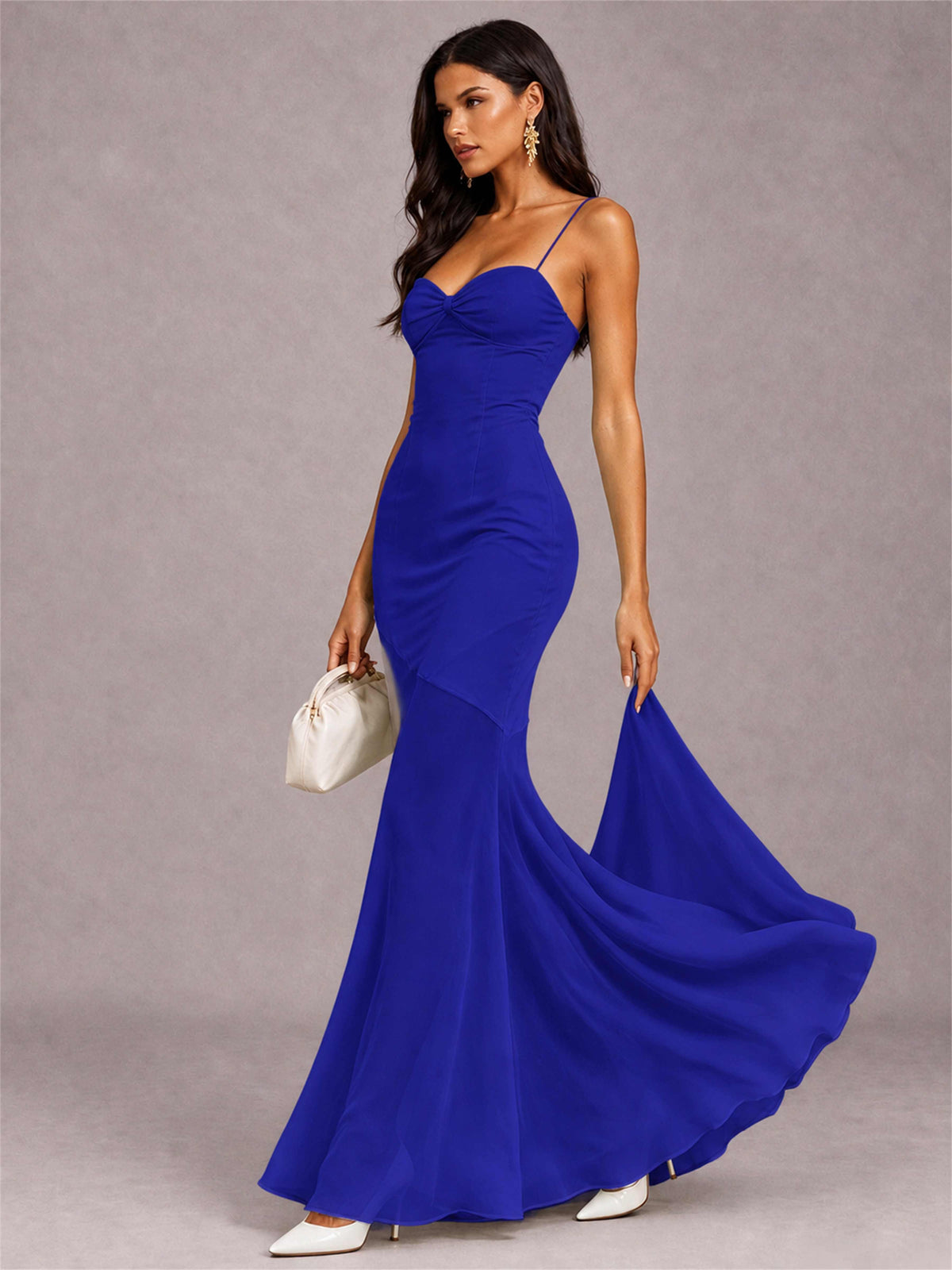Sweetheart Mermaid Sleeveless Chiffon Spaghetti Straps Wedding Guest Dress