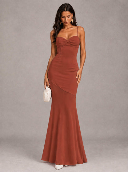 Sweetheart Mermaid Sleeveless Chiffon Spaghetti Straps Wedding Guest Dress
