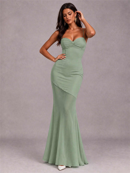 Sweetheart Mermaid Sleeveless Chiffon Spaghetti Straps Wedding Guest Dress