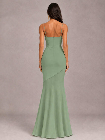 Sweetheart Mermaid Sleeveless Chiffon Spaghetti Straps Wedding Guest Dress