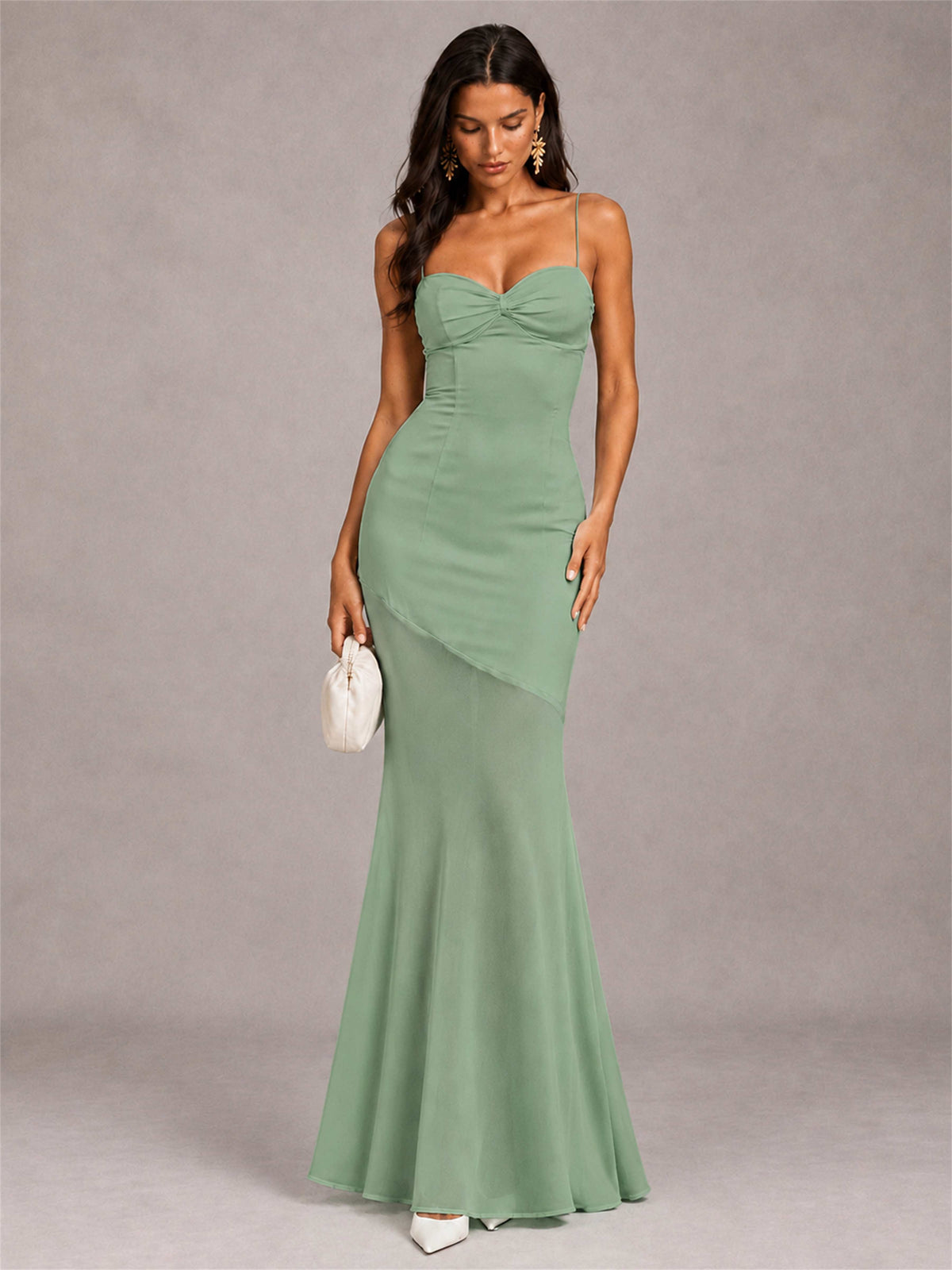 Sweetheart Mermaid Sleeveless Chiffon Spaghetti Straps Wedding Guest Dress