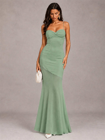 Sweetheart Mermaid Sleeveless Chiffon Spaghetti Straps Wedding Guest Dress