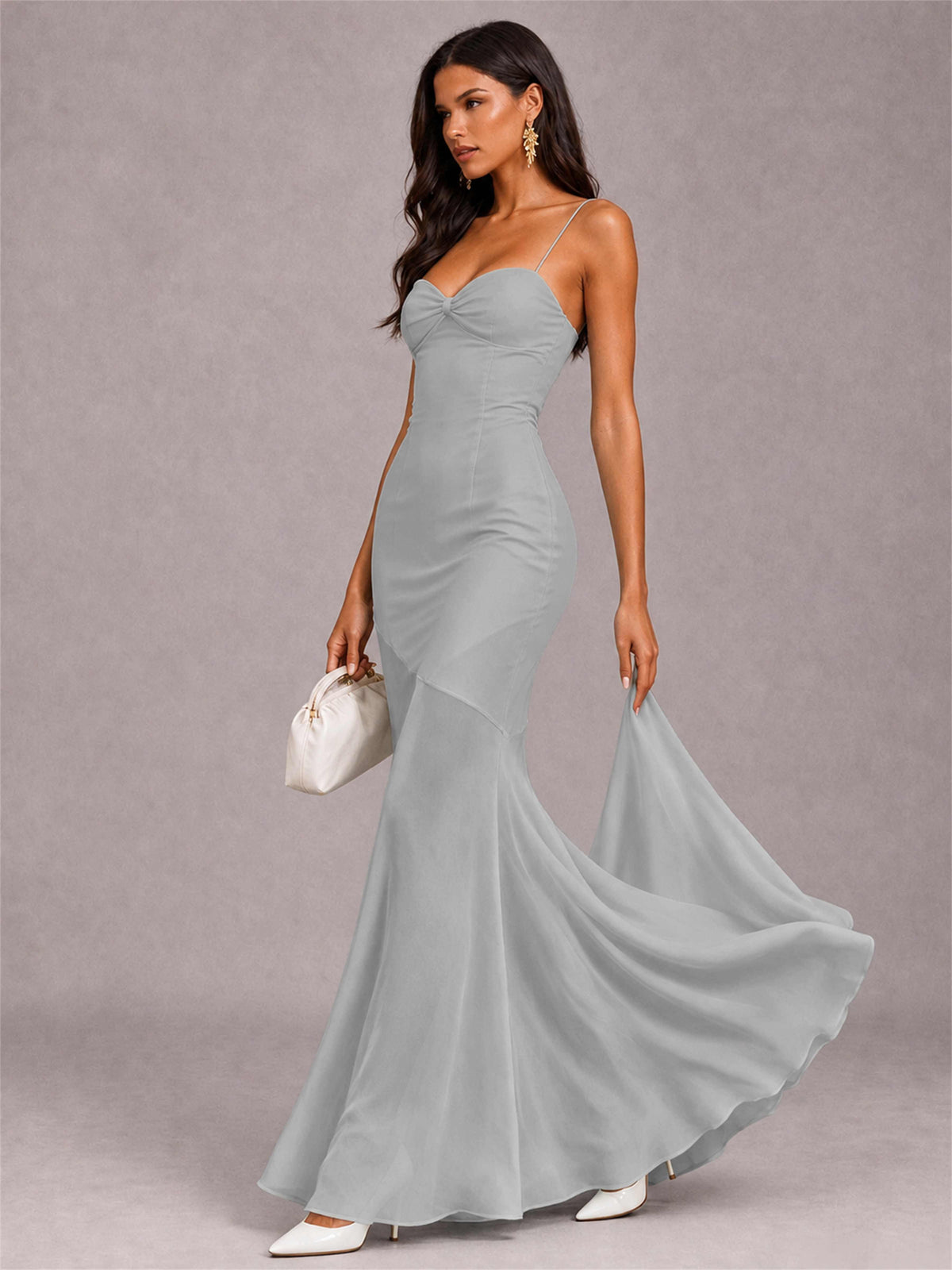 Sweetheart Mermaid Sleeveless Chiffon Spaghetti Straps Wedding Guest Dress
