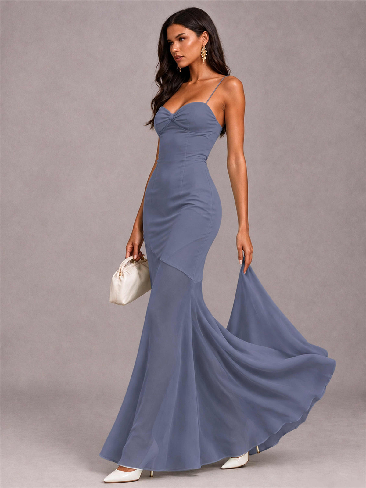 Sweetheart Mermaid Sleeveless Chiffon Spaghetti Straps Wedding Guest Dress