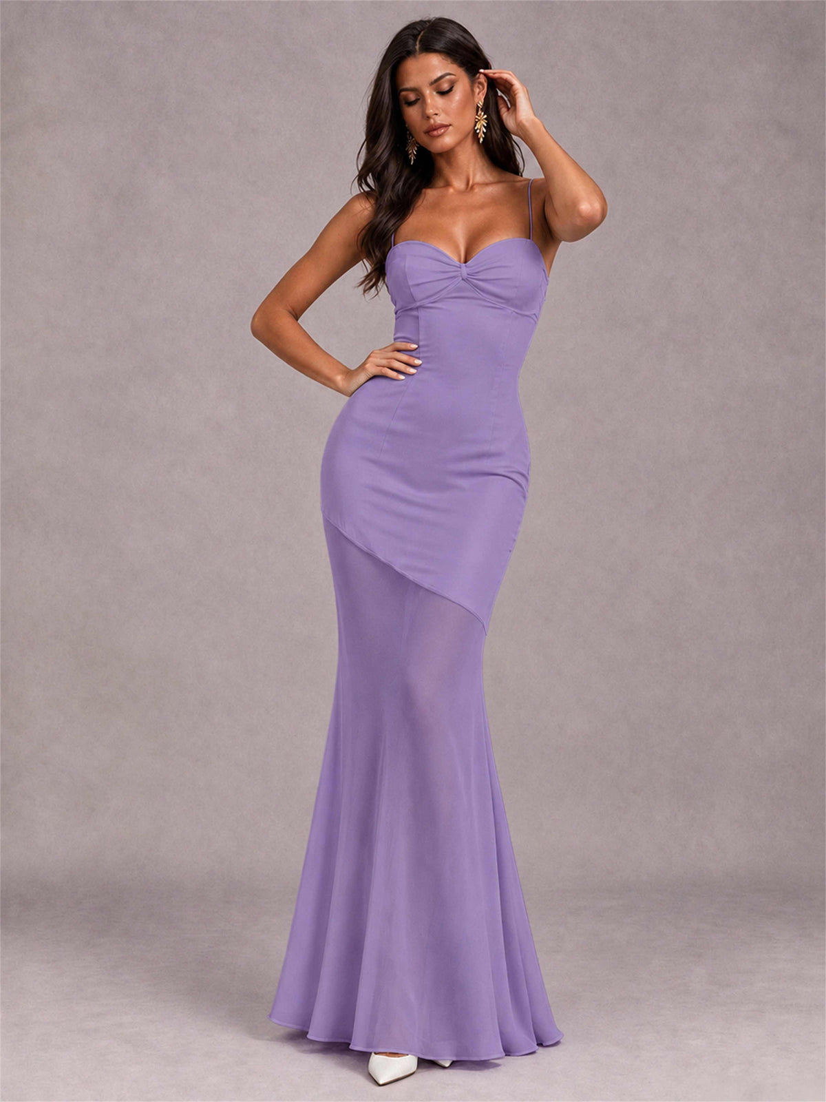 Sweetheart Mermaid Sleeveless Chiffon Spaghetti Straps Wedding Guest Dress