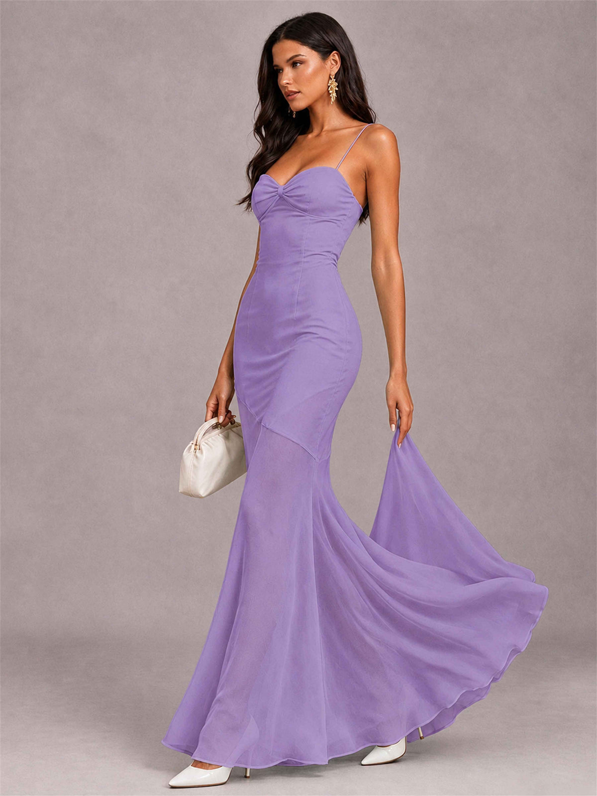 Sweetheart Mermaid Sleeveless Chiffon Spaghetti Straps Wedding Guest Dress