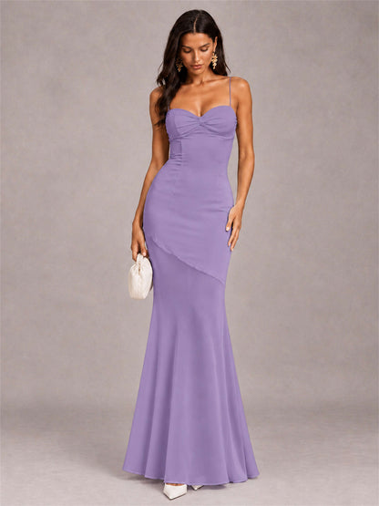 Sweetheart Mermaid Sleeveless Chiffon Spaghetti Straps Wedding Guest Dress