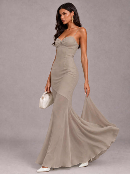 Sweetheart Mermaid Sleeveless Chiffon Spaghetti Straps Wedding Guest Dress