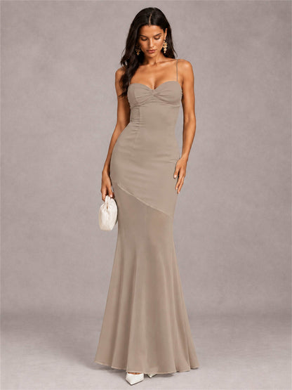 Sweetheart Mermaid Sleeveless Chiffon Spaghetti Straps Wedding Guest Dress
