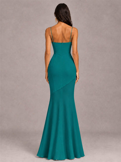 Sweetheart Mermaid Sleeveless Chiffon Spaghetti Straps Wedding Guest Dress