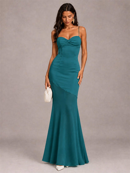Sweetheart Mermaid Sleeveless Chiffon Spaghetti Straps Wedding Guest Dress