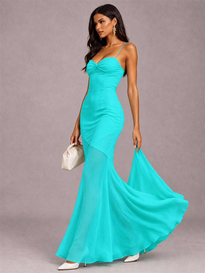 Sweetheart Mermaid Sleeveless Chiffon Spaghetti Straps Wedding Guest Dress