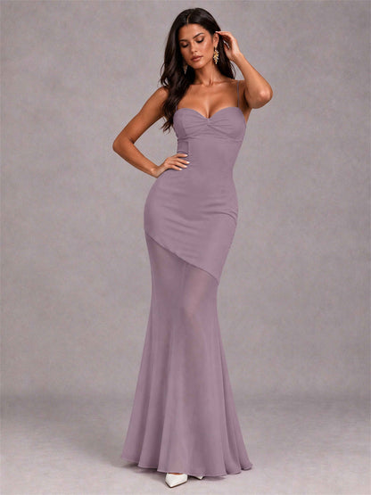 Sweetheart Mermaid Sleeveless Chiffon Spaghetti Straps Wedding Guest Dress