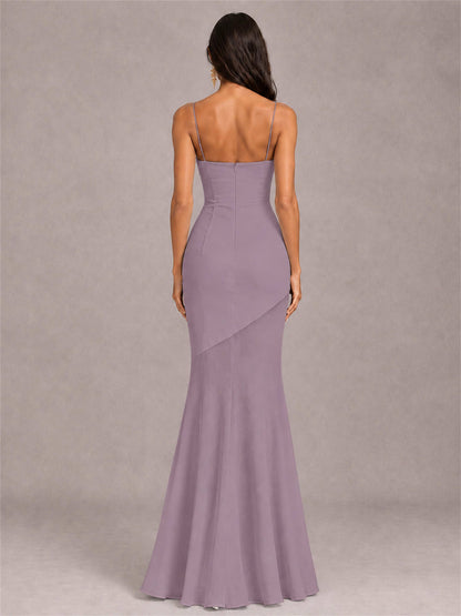 Sweetheart Mermaid Sleeveless Chiffon Spaghetti Straps Wedding Guest Dress