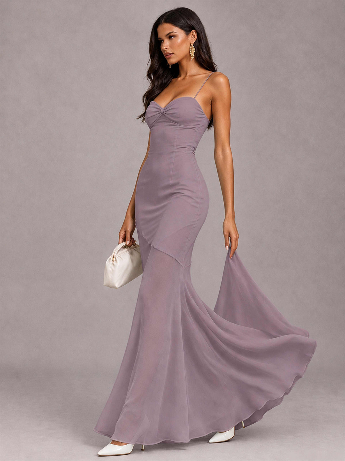 Sweetheart Mermaid Sleeveless Chiffon Spaghetti Straps Wedding Guest Dress