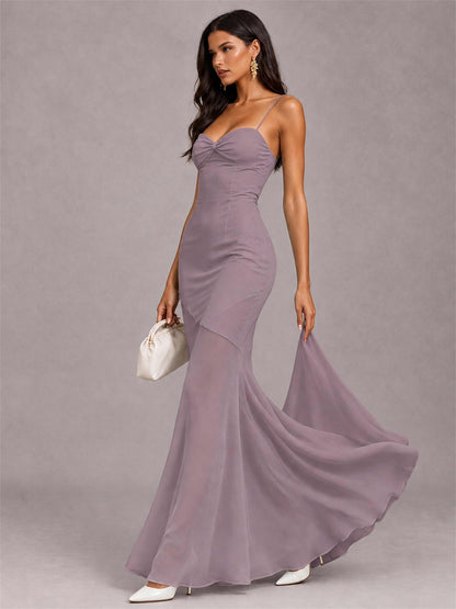 Sweetheart Mermaid Sleeveless Chiffon Spaghetti Straps Wedding Guest Dress