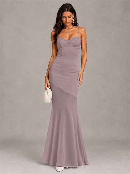 Sweetheart Mermaid Sleeveless Chiffon Spaghetti Straps Wedding Guest Dress