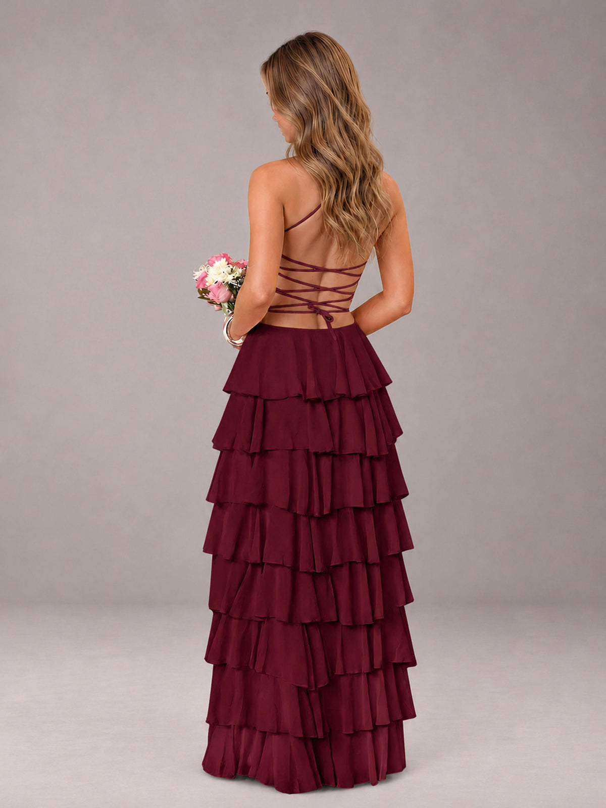 Burgundy Sweetheart Neck Spaghetti Straps Pleated Floor Length Bridesmaid Dress
