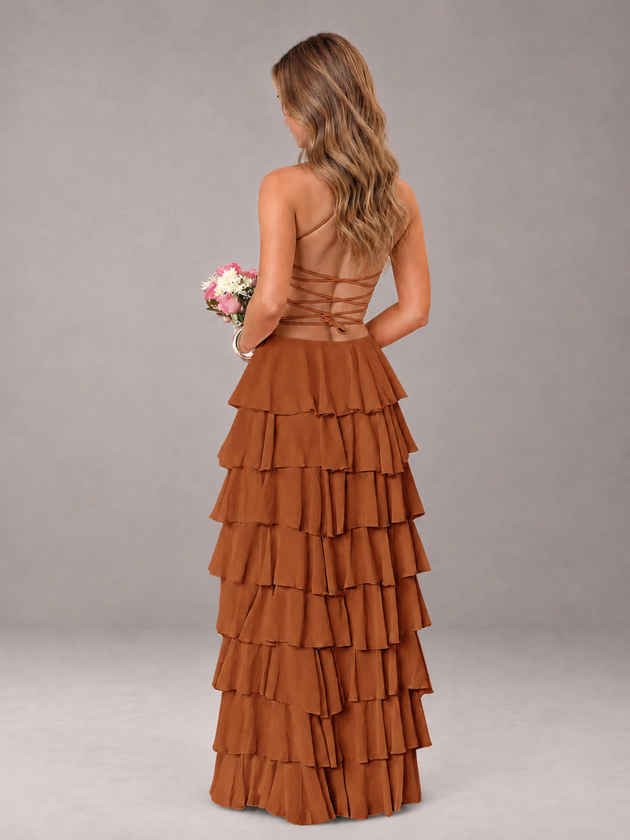 Burnt Orange Sweetheart Neck Spaghetti Straps Pleated Floor Length Bridesmaid Dress