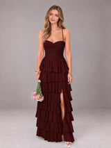 Sweetheart Neck Spaghetti Straps Pleated Floor Length Bridesmaid Dress