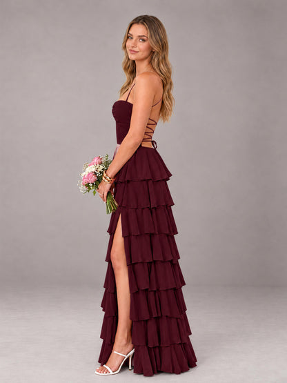 Cabernet Sweetheart Neck Spaghetti Straps Pleated Floor Length Bridesmaid Dress