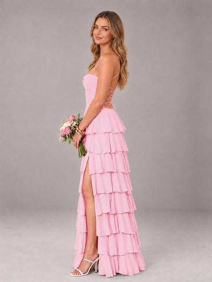 Candy Pink Sweetheart Neck Spaghetti Straps Pleated Floor Length Bridesmaid Dress