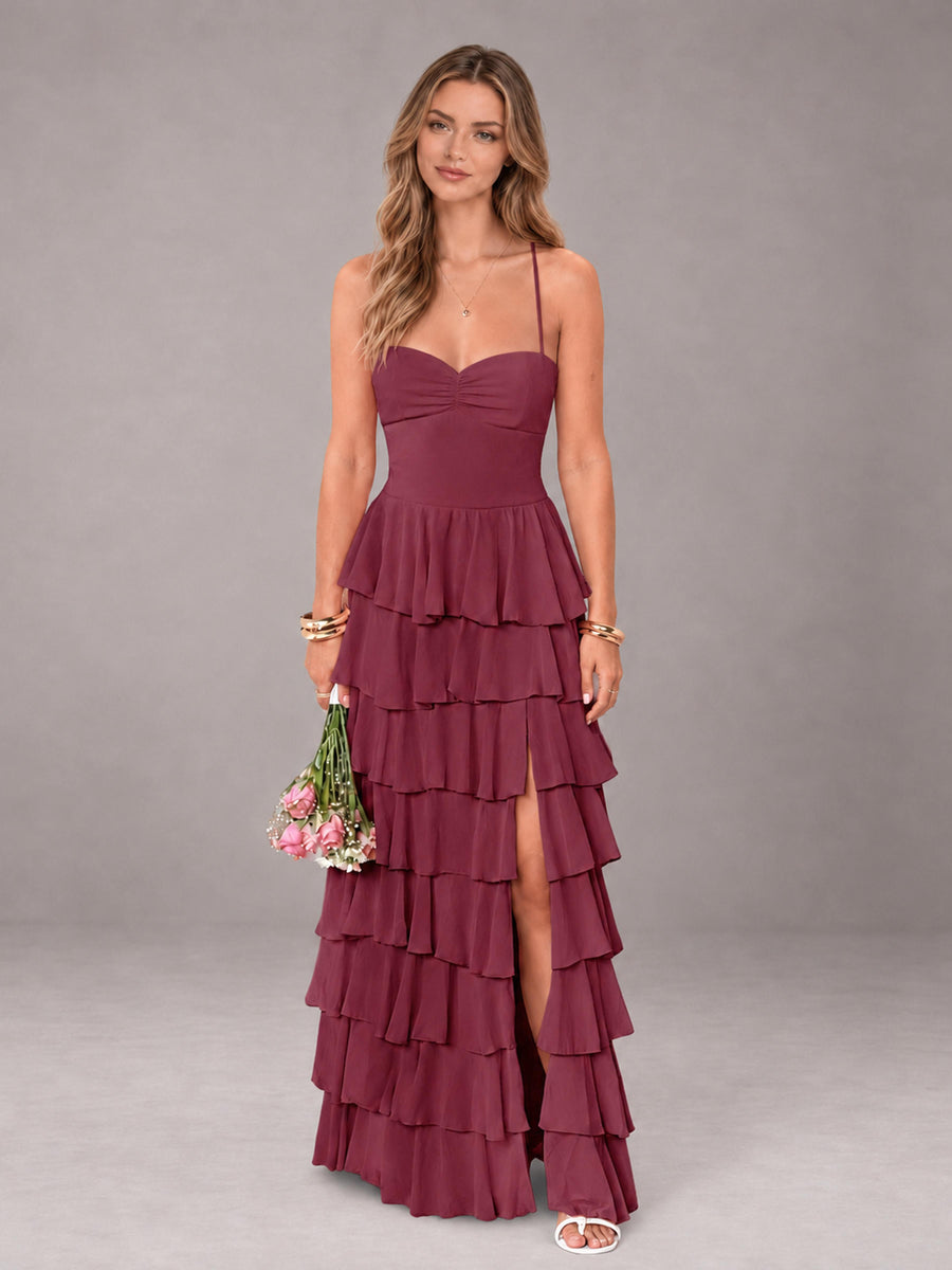 Cinnamon Rose Sweetheart Neck Spaghetti Straps Pleated Floor Length Bridesmaid Dress