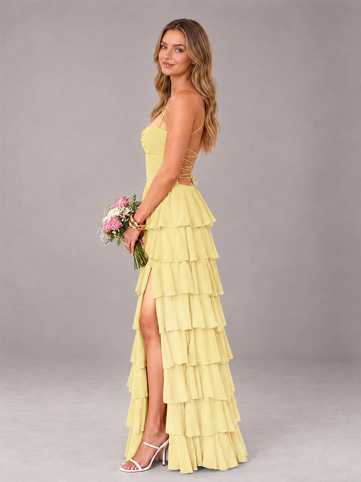 Daffodil Sweetheart Neck Spaghetti Straps Pleated Floor Length Bridesmaid Dress