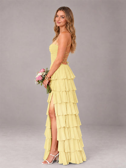 Daffodil Sweetheart Neck Spaghetti Straps Pleated Floor Length Bridesmaid Dress