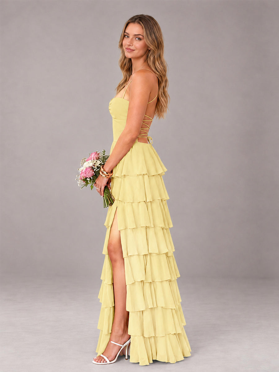 Daffodil Sweetheart Neck Spaghetti Straps Pleated Floor Length Bridesmaid Dress