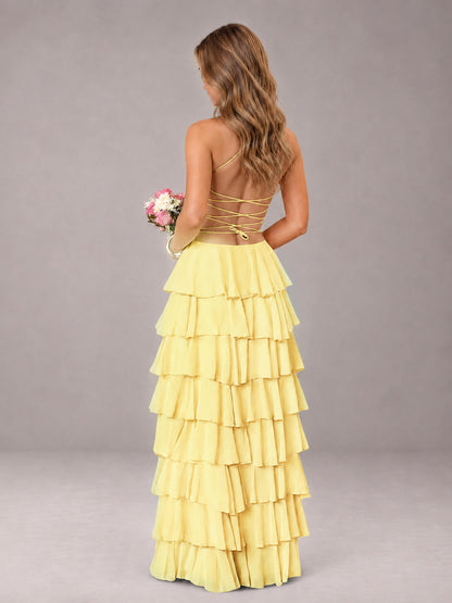 Daffodil Sweetheart Neck Spaghetti Straps Pleated Floor Length Bridesmaid Dress