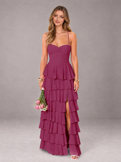 Desert Rose Sweetheart Neck Spaghetti Straps Pleated Floor Length Bridesmaid Dress