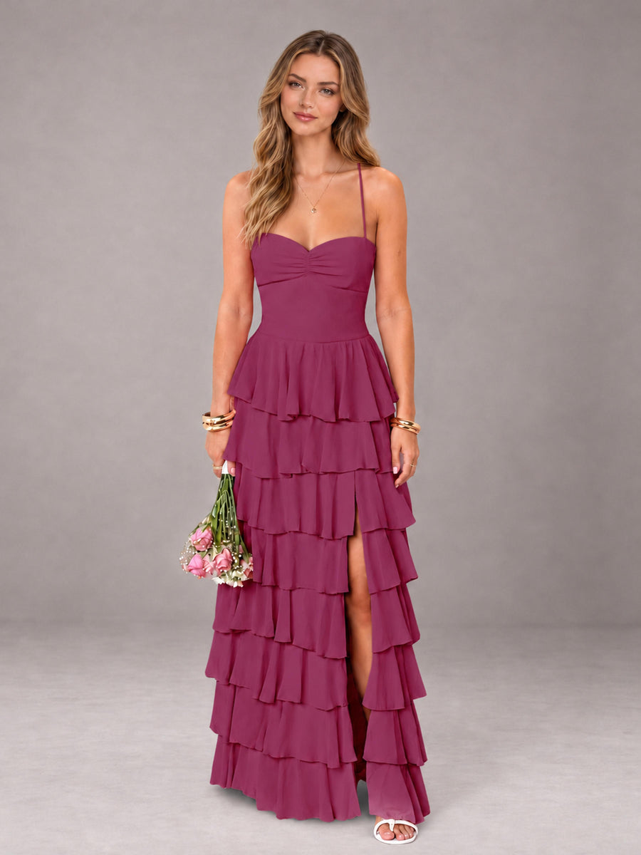 Desert Rose Sweetheart Neck Spaghetti Straps Pleated Floor Length Bridesmaid Dress