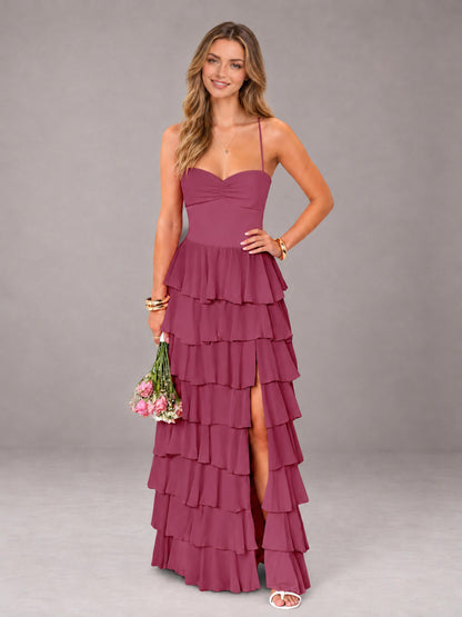 Desert Rose Sweetheart Neck Spaghetti Straps Pleated Floor Length Bridesmaid Dress